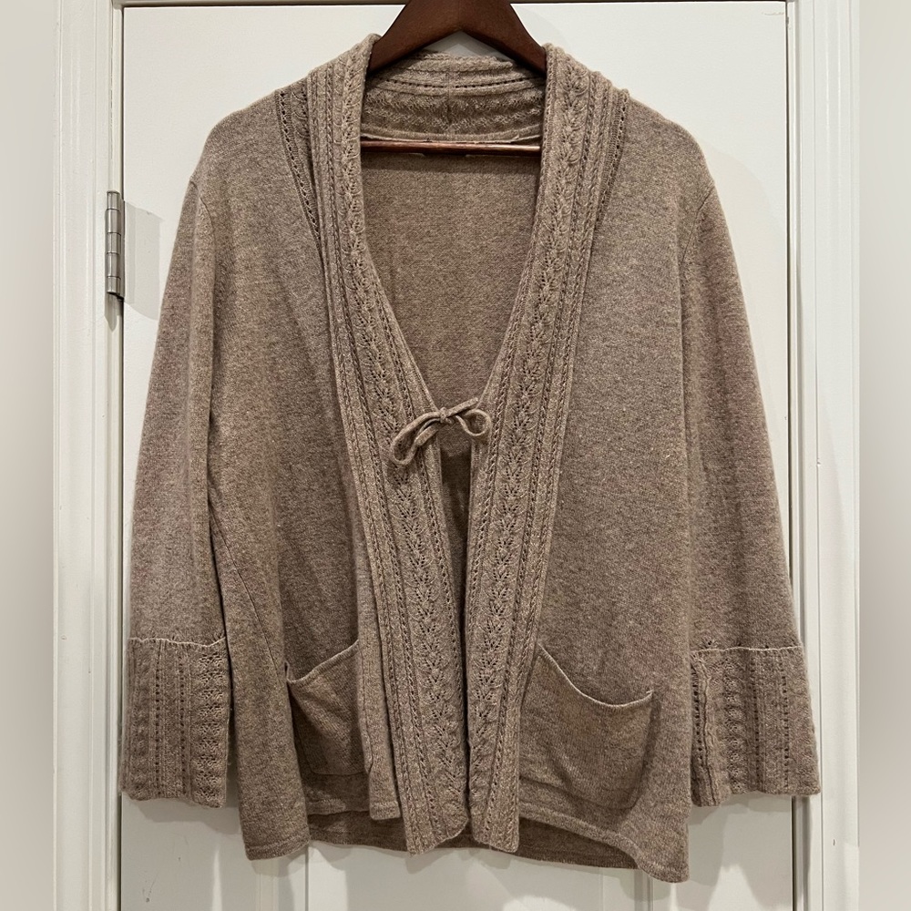 MAGASCHONI Cashmere Tan Tie Front Cardigan Sweater XL